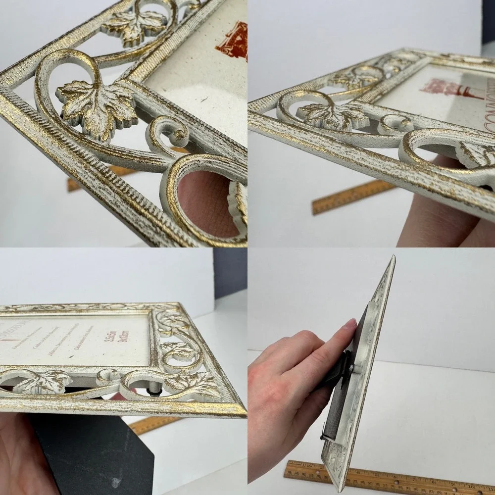 Vtg 90s Connoisseur Ivy Cream Gold Accents Metal Picture Photo Frame Tabletop